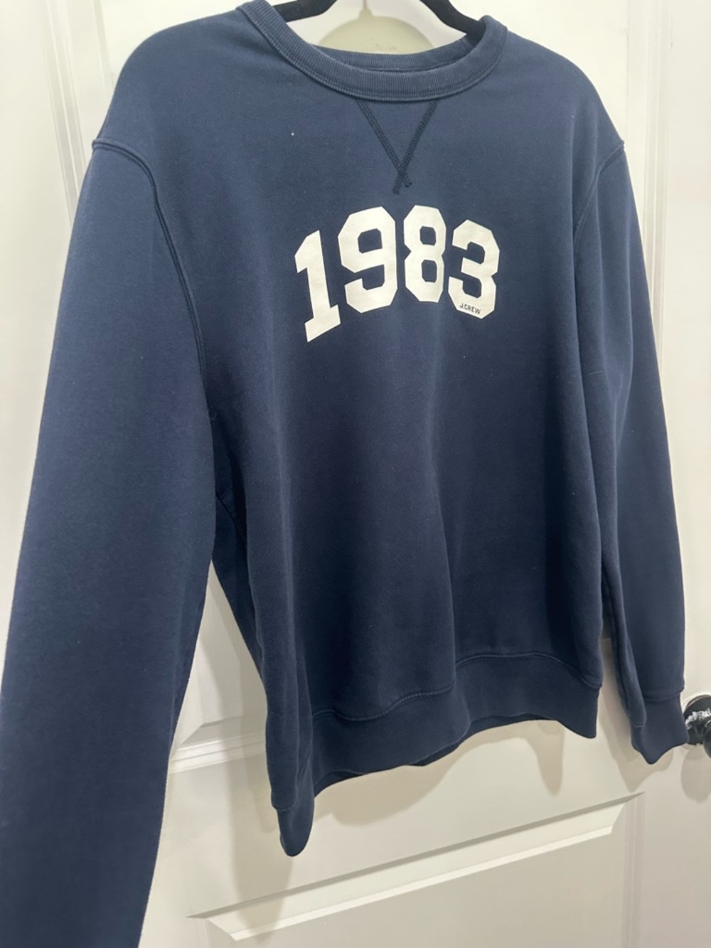 J. Crew Navy Crewneck Sweatshirt with White '1983' Graphic SZ M